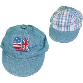 Farmerkék-kockás kifordítható sapka (6-12 hó) baba