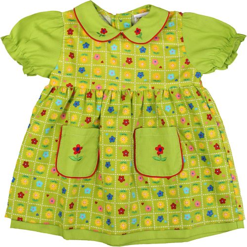 Virágos zöld ruha (80-86) baba