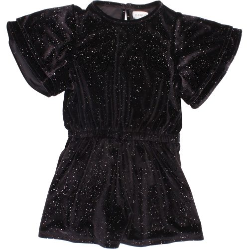 F&F Csillogó fekete bársony playsuit (98) kislány