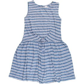 TU Csíkos kék vászon ruha (128) kislány