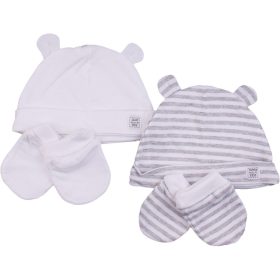 Csíkos-fehér sapka szett (0-6 hó) baba