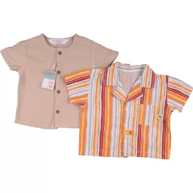 Csíkos-bézs ing szett (68) baba