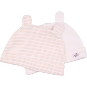 Csíkos-bézs pamut sapka szett (0-6 hó)