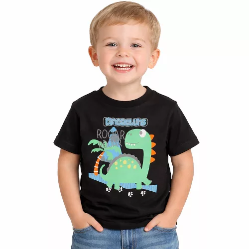 Alme Dínós fekete kisfiú póló