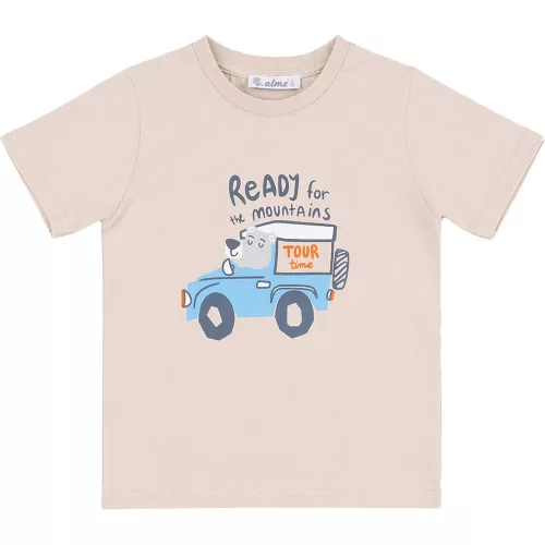 Alme Autós-macis bézs kisfiú póló