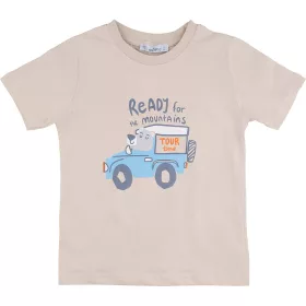 Alme Autós-macis bézs kisfiú póló