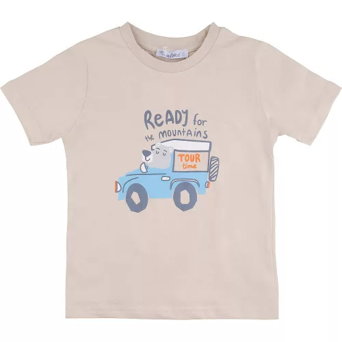 Alme Autós-macis bézs kisfiú póló