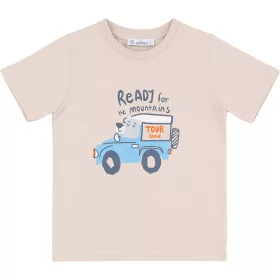 Alme Autós-macis bézs kisfiú póló