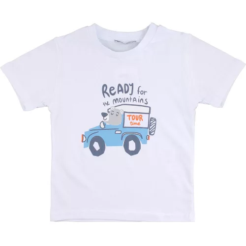 Alme Autós-macis fehér kisfiú póló