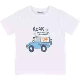 Alme Autós-macis fehér kisfiú póló