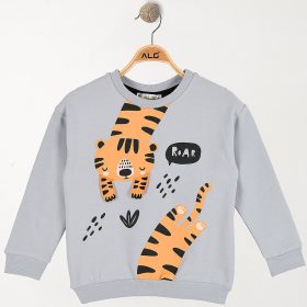  ALG Tigrises szürke kisfiú belül bolyhos extra puha  pulóver