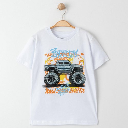 Alme Monster truck fehér kisfiú póló