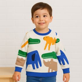 Alme Állatos ekrü kisfiú pulóver