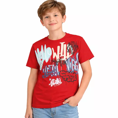 ALG Feliratos piros fiú póló