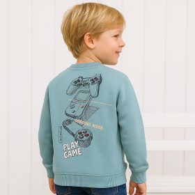 ALG Feliratos türkizzöld fiú belül bolyhos pulóver