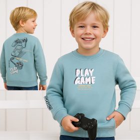 ALG Feliratos türkizzöld fiú belül bolyhos pulóver