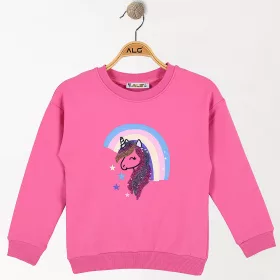 ALG Unikornis fukszia kislány belül bolyhos pulóver