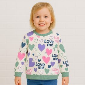 ALG Zöld-lilaszíves kislány belül puha bolyhos pulóver