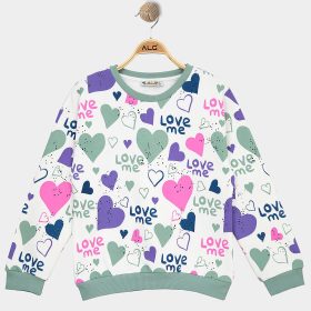 ALG Zöld-lilaszíves kislány belül puha bolyhos pulóver