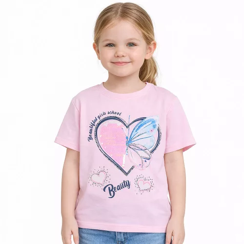 ALG Átfordítható flitteres pillangós rózsaszín lány felső