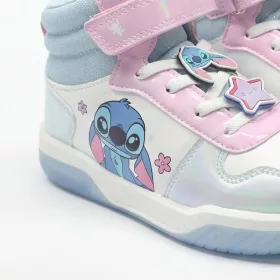 Stitch fehér-kék-rózsaszín LED fényű kislány cipő