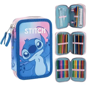 Stitch kék-rózsaszín tolltartó töltött 3 emeletes