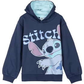 Stitch sötétkék unisex kapucnis belül bolyhos pulóver