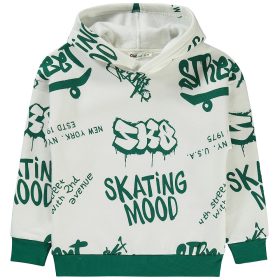   Civil Feliratos törtfehér fiú vastag belül bolyhos pulóver