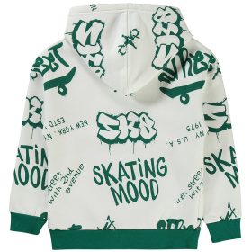   Civil Feliratos törtfehér fiú vastag belül bolyhos pulóver