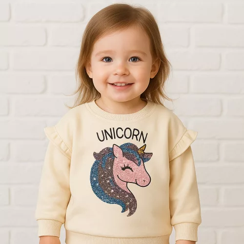 Civil Unikornis bézs kislány vastag belül bolyhos pulóver