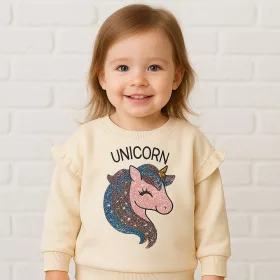   Civil Unikornis bézs kislány vastag belül bolyhos pulóver