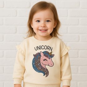  Civil Unikornis bézs kislány vastag belül bolyhos pulóver