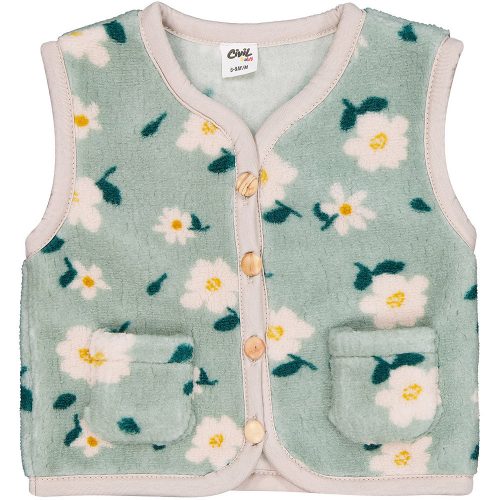 Civil Virágos zöld vastag polár baba mellény