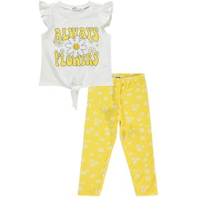 Civil Virágos ekrü-sárga kislány szett