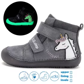   D.D.Step Barefoot Unikornis szürke fluoreszkáló kislány cipő