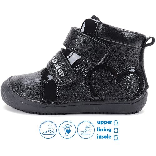 D.D.Step Barefoot Szíves fekete lány cipő