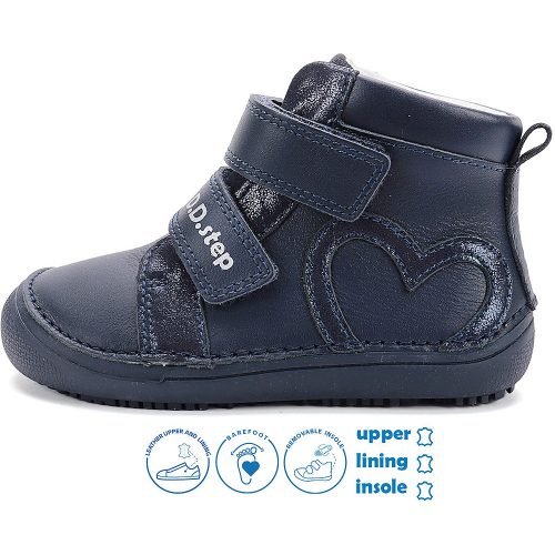 D.D.Step Barefoot Szíves éjkék kislány cipő
