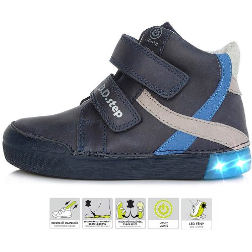 D.D.Step Éjkék-szürke LED fényű fiú cipő 