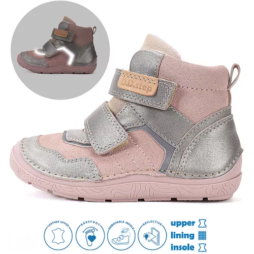 D.D.Step Barefoot Rózsaszín-ezüst bélelt kislány cipő