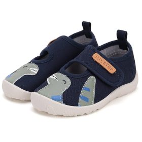   D.D.Step Barefoot Dínós sötétkék kisfiú szobacipő/vászoncipő