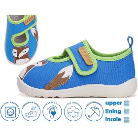   D.D.Step Barefoot Rókás kék kisfiú szobacipő/vászoncipő