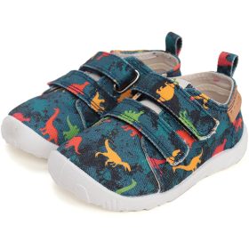   D.D.Step Barefoot Dínós petrolkék kisfiú szobacipő/vászoncipő