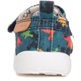   D.D.Step Barefoot Dínós petrolkék kisfiú szobacipő/vászoncipő