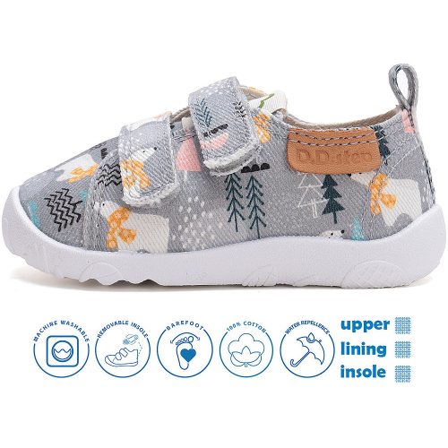 D.D.Step Barefoot Jegesmedvés szürke kisfiú szobacipő/vászoncipő