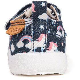   D.D.Step Barefoot Unikornis sötétkék kislány szobacipő/vászoncipő