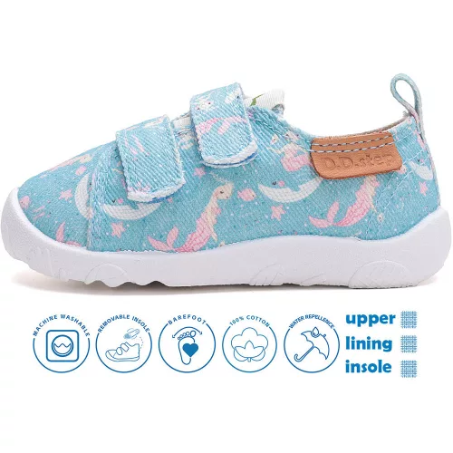 D.D.Step Barefoot Sellős világoskék kislány szobacipő/vászoncipő