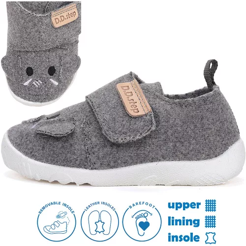 D.D.Step Barefoot Elefántos szürke kisfiú szobacipő/vászoncipő
