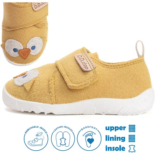 D.D.Step Barefoot Baglyos mustár unisex szobacipő/vászoncipő