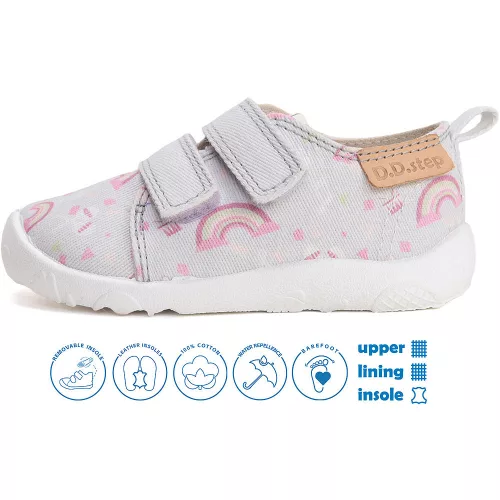D.D.Step Barefoot Mintás szürke kislány szobacipő/vászoncipő
