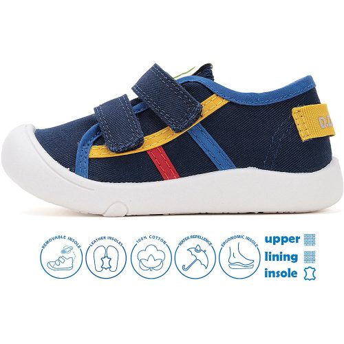 D.D.Step Színescsíkos éjkék kisfiú vászoncipő